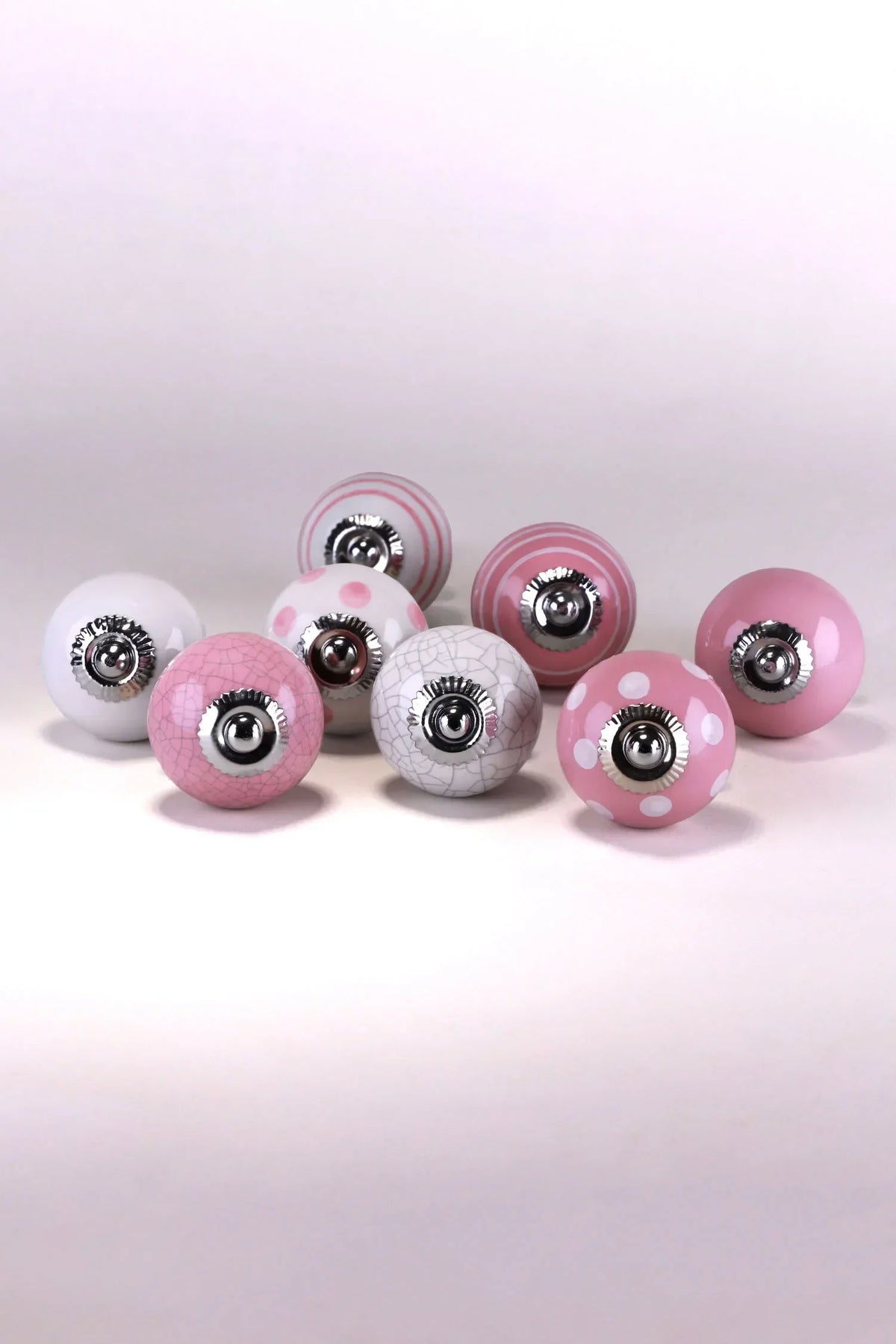 Pink Hand-Painted Ceramic Cabinet Knobs Set of 8 — close-up view, G Decor
