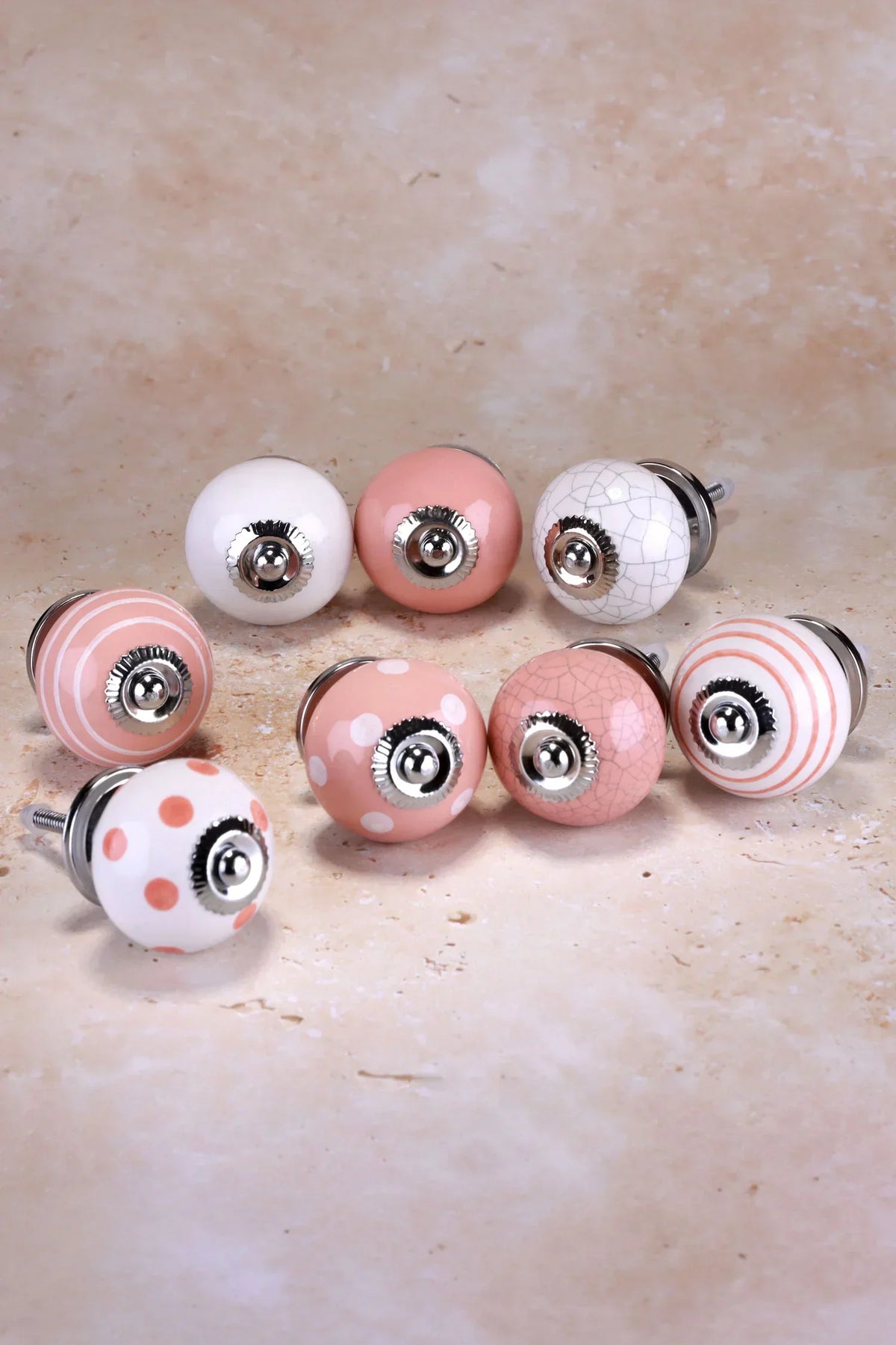 Pastel Pink Hand-Painted Ceramic Cabinet Knobs Set of 8 — alternate view, G Decor
