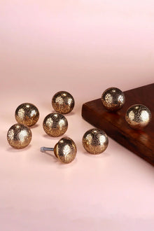 Mughal Floral Engraved Brass Cabinet Knobs Set of 8