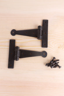 4″ or 6″ Pair of Hand-Forged Penny End T Hinges in Beeswax Finish