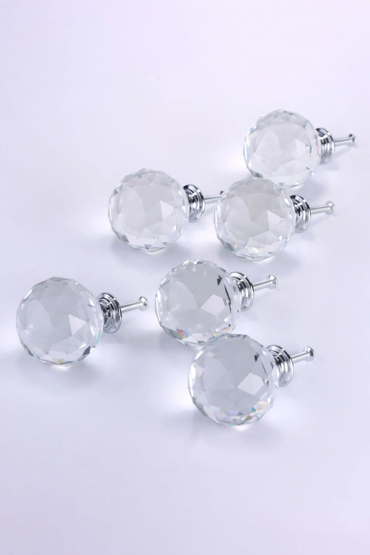 Round Diamond-Cut Crystal Glass Cabinet Knobs Set of 6 — view 5, G Decor