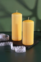 Velluto Ribbed Velvet Pillar Candle in Daffodil Yellow — G Decor