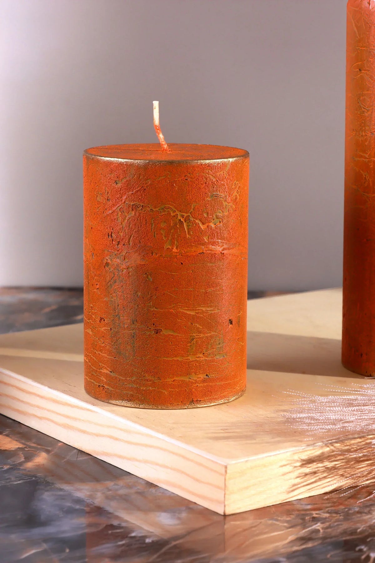 Fern Amberstone and Gold Hand-Finished Pillar Candle — view 5, G Decor