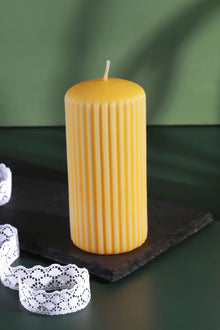 Velluto Ribbed Velvet Pillar Candle in Daffodil Yellow