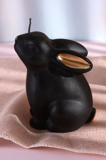 Black and Gold Velvet Hare and Bunny Sculptural Candle