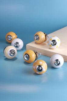 Sunny Yellow Hand-Painted Ceramic Cabinet Knobs Set of 8