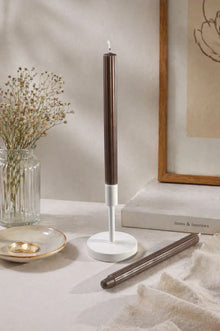 Velluto Marrone Pair of Dark Chocolate Ribbed Velvet Taper Candles