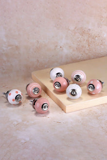 Pastel Pink Hand-Painted Ceramic Cabinet Knobs Set of 8