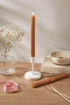 Velluto Bruciato Pair of Burnt Orange Ribbed Velvet Taper Candles — G Decor