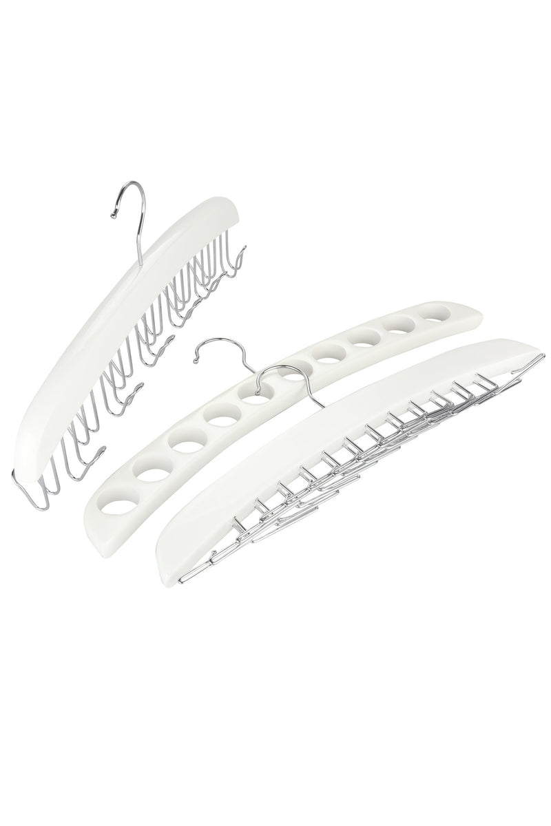 White Wooden Belt, Scarf and Tie Hangers, Set of 3