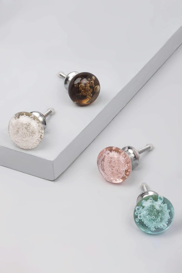 Caspian Bubbles Clear Round Glass Cabinet Knob