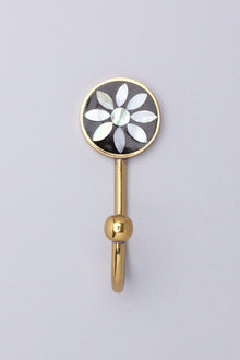 Étoile Bloom Mother of Pearl Wall Hook in Black and Gold with Brass