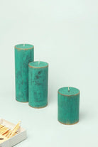 Fern Verdigris Green Antique-Style Pillar Candle — G Decor
