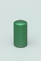 Grace Alouette Forest Green Lacquered Pillar and Ball Candle — close-up view, G Decor