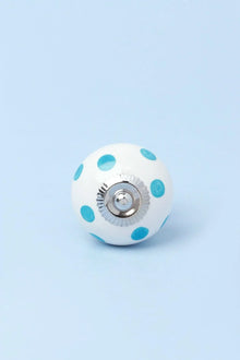 Bouton de meuble en céramique peint à la main à pois, bleu clair et gris