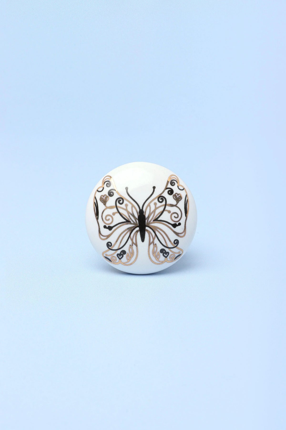 Golden Butterfly Graceful Ceramic Cabinet Knob — close-up view, G Decor