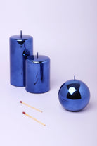 Clarae Reflet Mirror Glass Pillar and Ball Candle in Deep Sapphire — G Decor