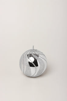 Mirror Glass Pillar and Ball Candles in Silver Swirl Glitter