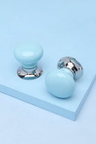 Perfect Edit Light Blue Ceramic Mortice Door Knobs with Chrome Base — G Decor