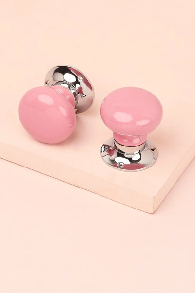 Perfect Edit Pink Ceramic Mortice Door Knobs with Chrome Base