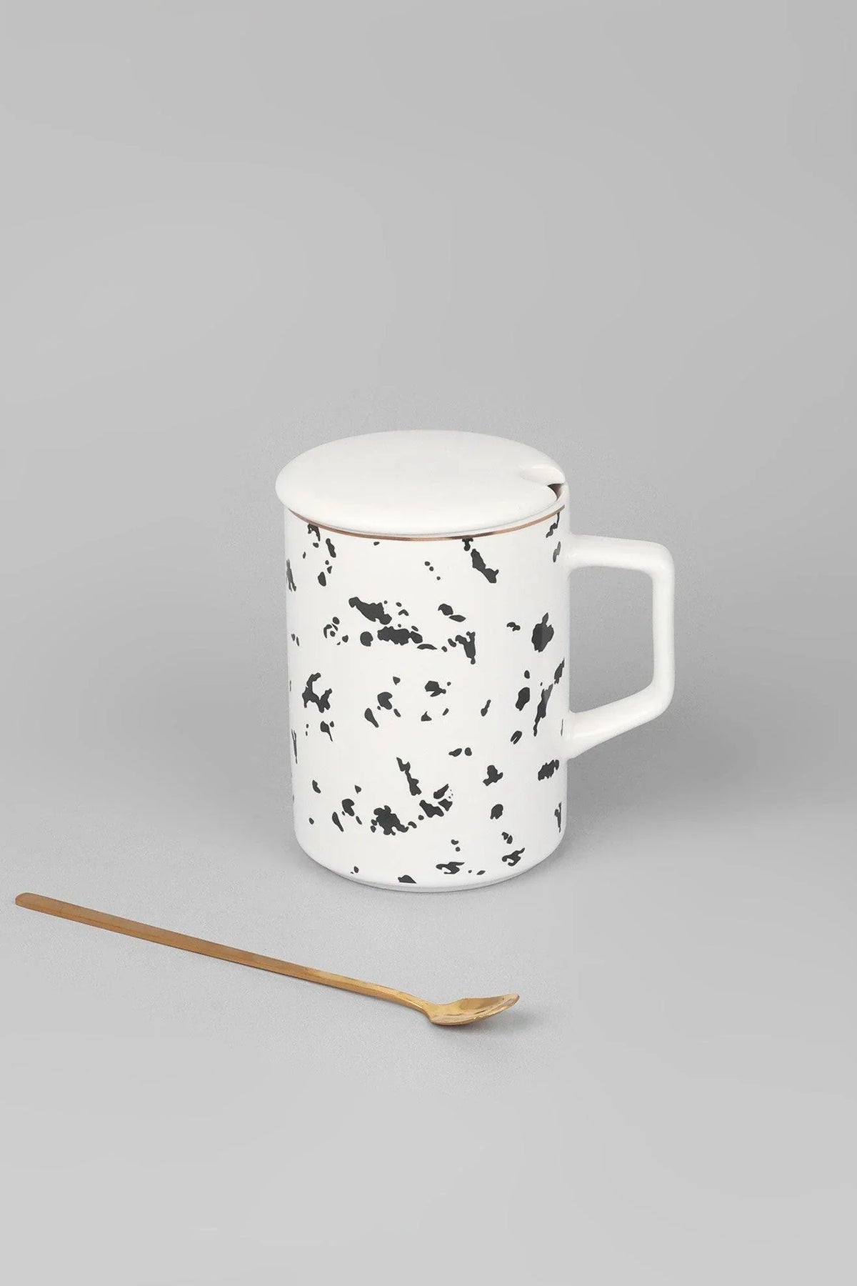 Roberto Nordic Monochrome Mug with Lid and Spoon — lifestyle view, G Decor