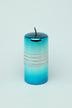 Roselane Mirror Glass Silver Stripe Glitter Pillar Candle in Oceanic Blue — lifestyle view, G Decor