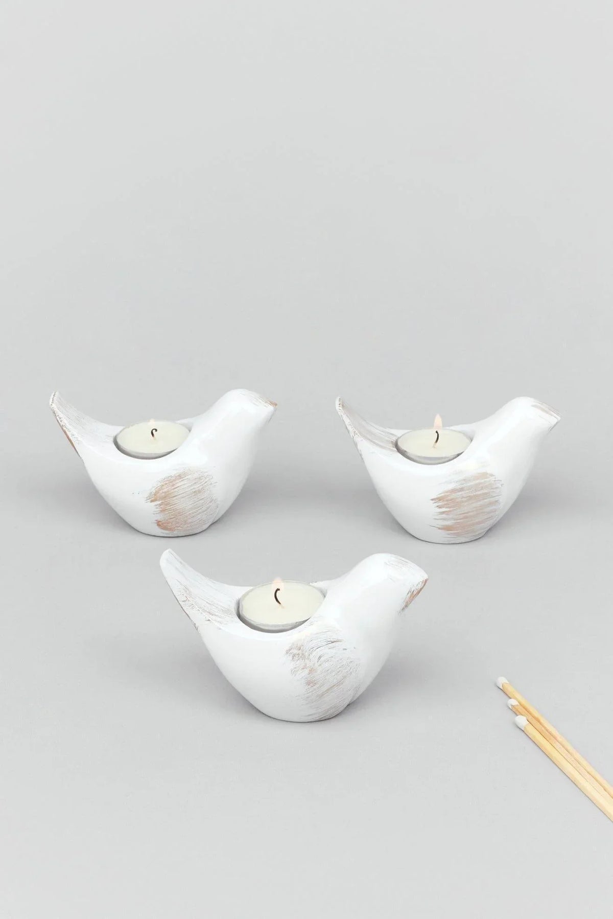 Set of 3 Birds Nest Hand-Painted White and Gold Ceramic Tealight Holders — G Decor