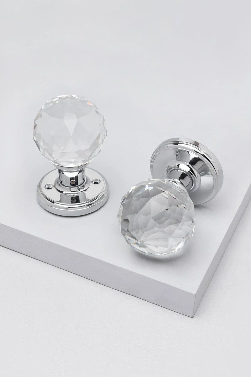 Solid Crystal Round Clear Glass Mortice Door Knobs with Latch