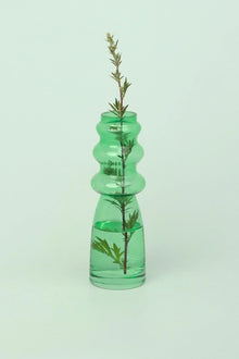 Stella Verde Handmade Recycled Green Ribbed Glass Flower Vase