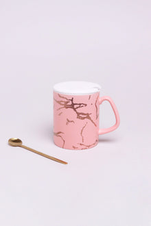 Eleonora Gold Marble Ceramic Mug with Lid and Spoon