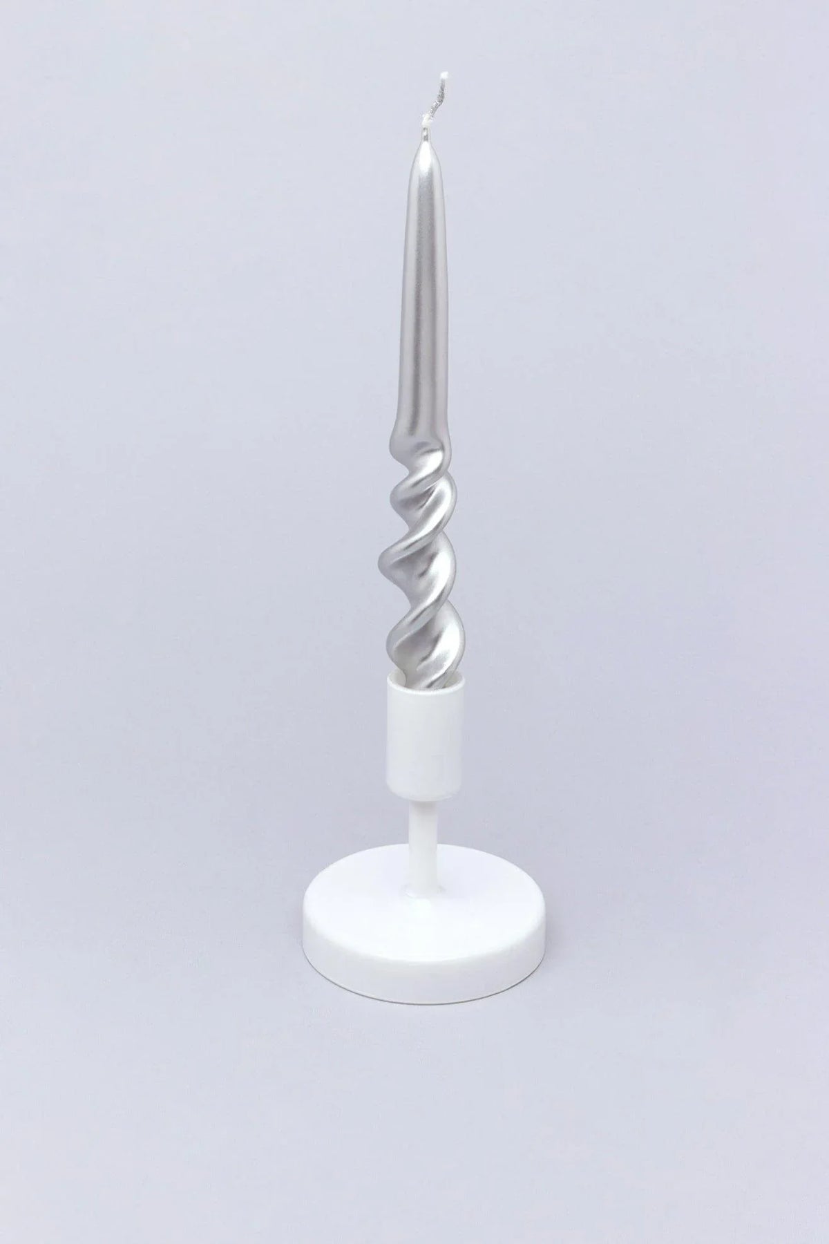Twiselle Pair of Silver Spiral Twisted Taper Candles — alternate view, G Decor