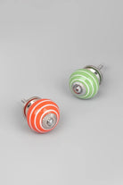 White Striped Ceramic Cabinet Knob in Light Green and Orange — G Decor